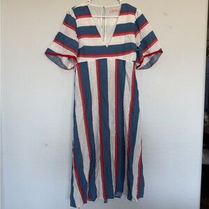 Traffic People red, white, and blue striped midi dress size medium